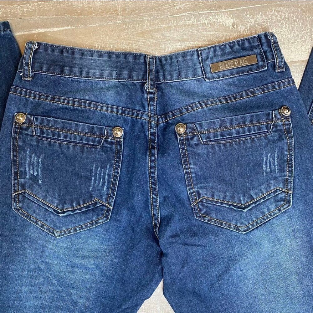 Blue Rag Dark Wash Mid Rise Distressed 5 Pockets Women's Jeans Size 30 - Picture 8 of 12